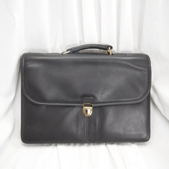 Brief case, black faux leather, gold clasp, Lisa Loren, beautiful,  versatile - Picture 1 of 6